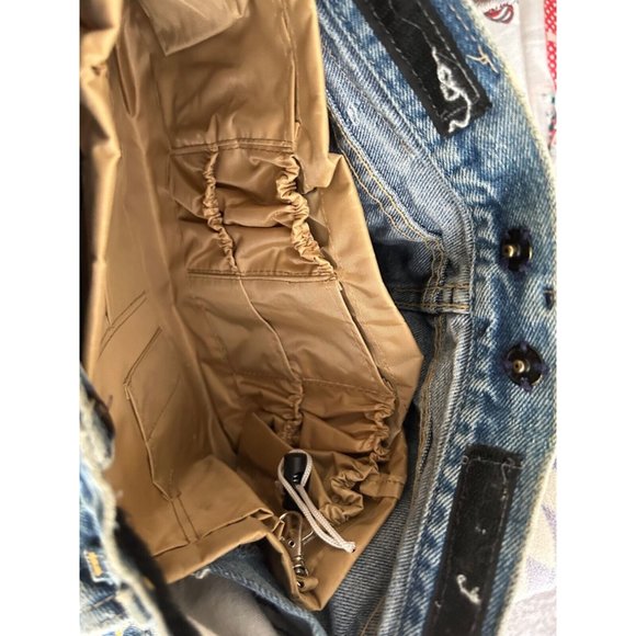 Lee Jeans Up Cycled Boho Purse Pearl Studs Gold Trim Fish Pockets Catch Closure - Picture 12 of 13